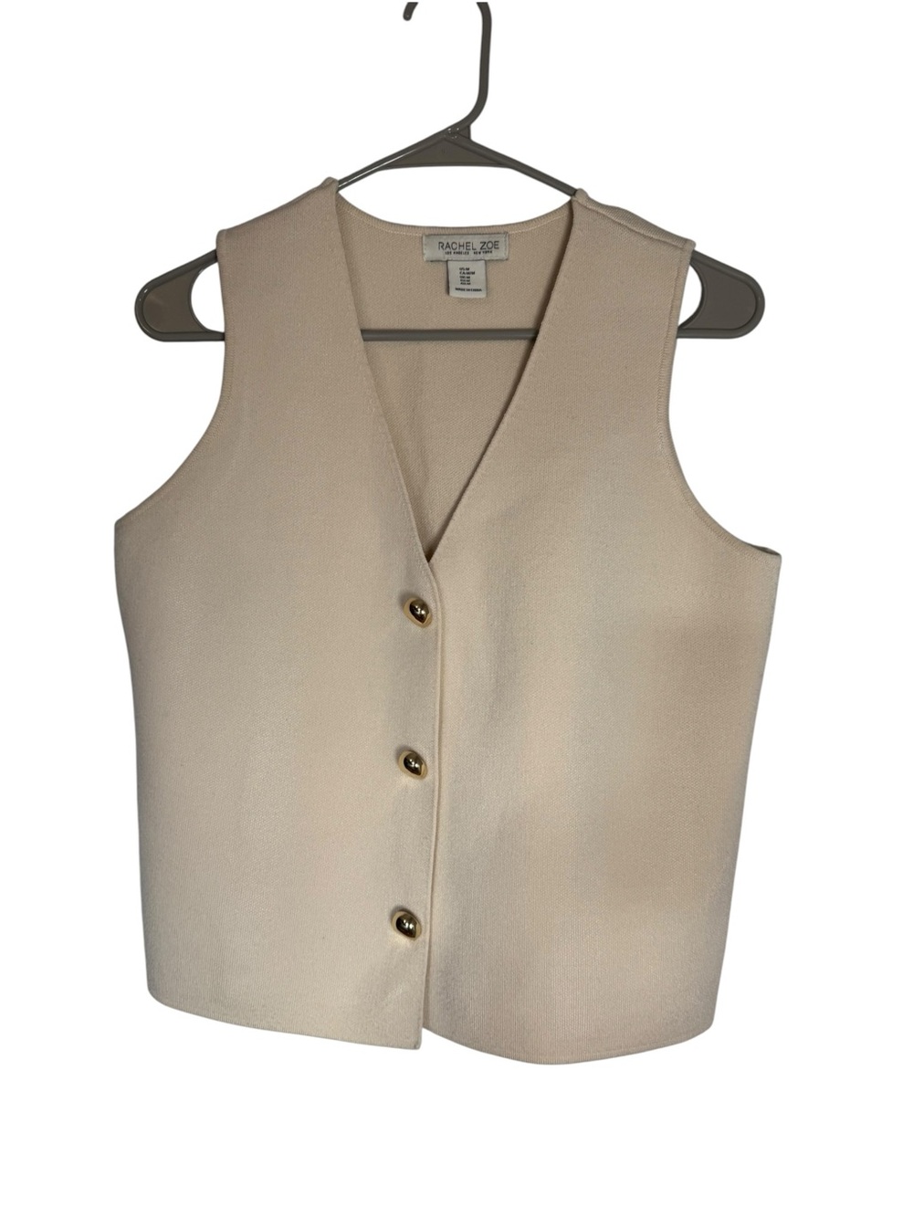 Rachel Zoe Cream Button-Front Medium Vest with Gold Buttons
